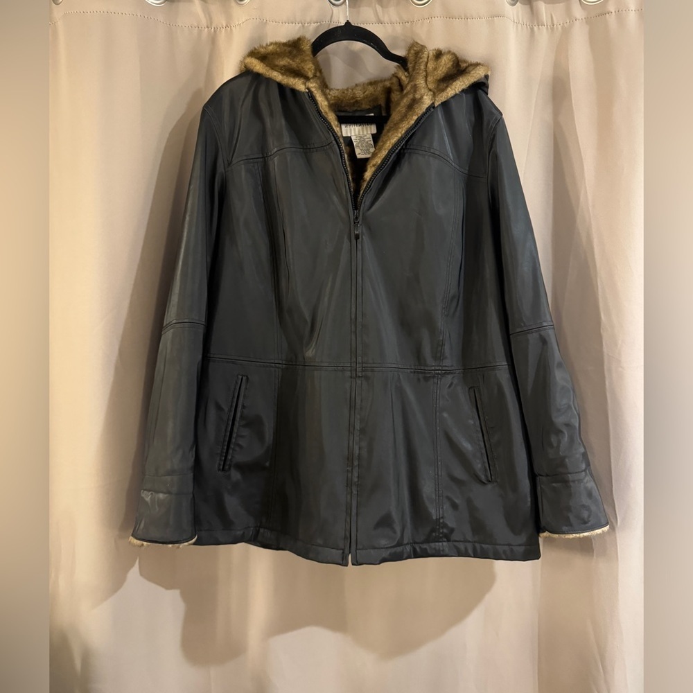 White Stag Black Jacket with Tan Fur on the hood